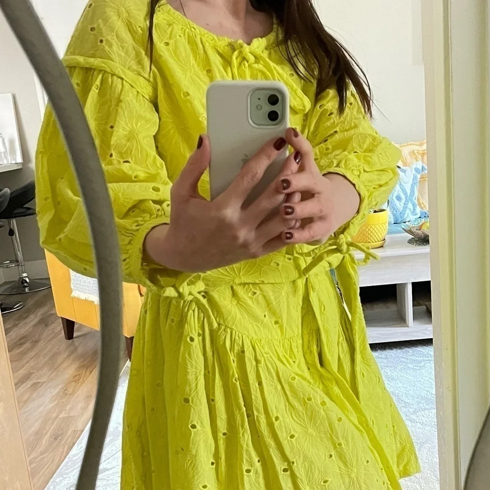 Miou Musse Lime Yellow Eyelet Dress - Picture 2 of 7